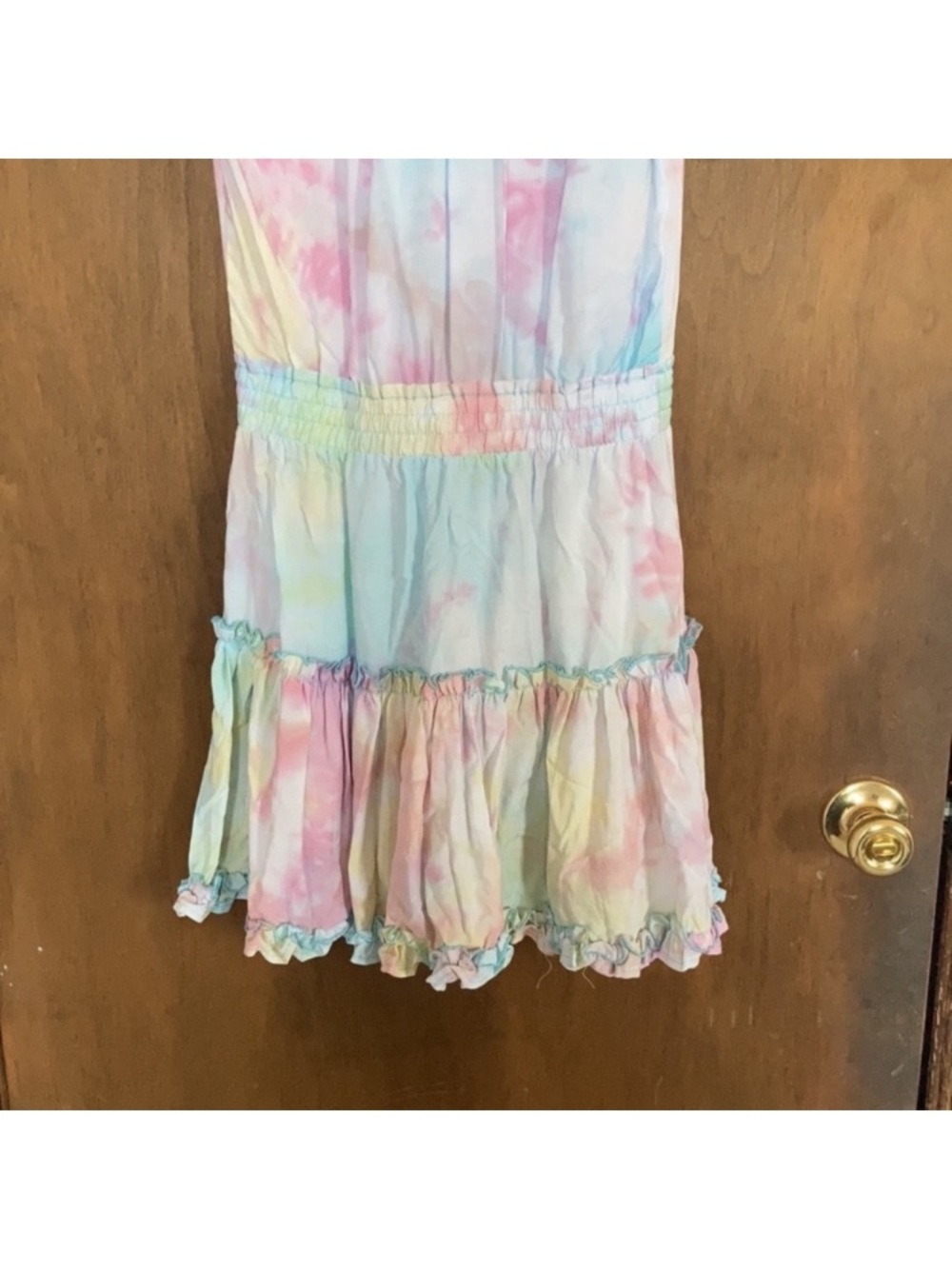 Rue21 dress puff sleeve pastel tie dye w tassel tie boho festival western S jrs - Picture 17 of 17